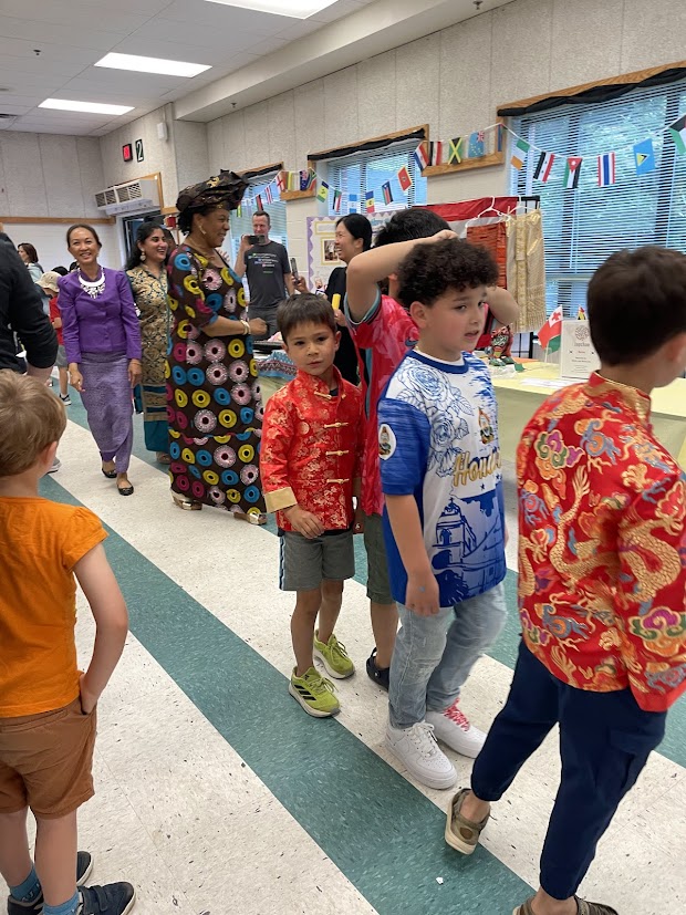 Students and families learning about other cultures.